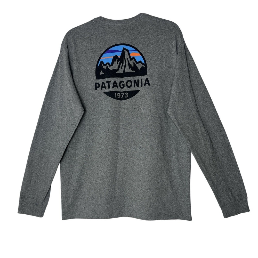 Patagonia T Shirt Mens Medium Gray Mountain Long Sleeve Outdoor Atheisure